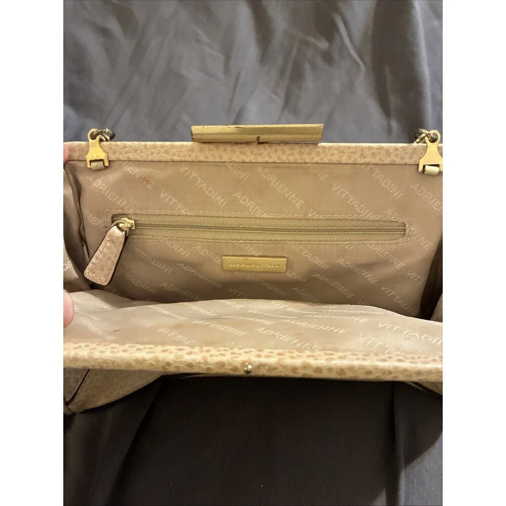 Adrienne Vittadini Ivory Leather Cutout Purse Shoulder Bag Gold Chain Link Strap